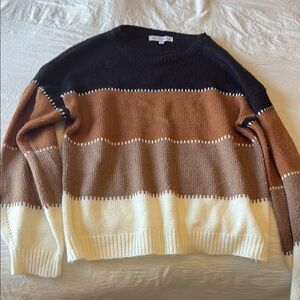Striped Crewneck Sweater in Black, Brown & Cream